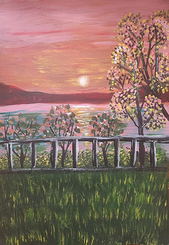 Sunset Lake through the Fence